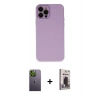 MARSİLYAN™- iPhone 12 Pro Max Kılıf Çekirdek Modern Serisi - Siyah Bilvis Hayalet Cam Ekran Koruyucu + Neon Fosforlu Kamera Lens - YL