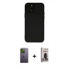 MARSİLYAN™- iPhone 12 Pro Max Kılıf Çekirdek Modern Serisi - Siyah Bilvis Hayalet Cam Ekran Koruyucu + Neon Fosforlu Kamera Lens - YL