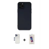 MARSİLYAN™- iPhone 12 Pro Max Kılıf Çekirdek Modern Serisi - Siyah Joko 5D Cam + Lacivert Shine Kamera Lens