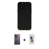 MARSİLYAN™- iPhone 12 Pro Max Kılıf Çekirdek Modern Serisi - Siyah Joko 5D Cam + Sarı Neon Fosforlu Kamera Lens