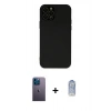 MARSİLYAN™- iPhone 12 Pro Max Kılıf Çekirdek Modern Serisi - Siyah Joko Magic 5D Cam + Mavi Neon Fosforlu Kamera Lens