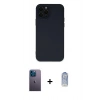 MARSİLYAN™- iPhone 12 Pro Max Kılıf Çekirdek Modern Serisi - Siyah Joko Magic 5D Cam + Mavi Neon Fosforlu Kamera Lens