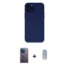 MARSİLYAN™- iPhone 12 Pro Max Kılıf Çekirdek Modern Serisi - Siyah Joko Magic 5D Cam + Mavi Neon Fosforlu Kamera Lens