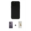 MARSİLYAN™- iPhone 12 Pro Max Kılıf Çekirdek Modern Serisi - Siyah Mat Seramik Nano Ekran Koruyucu + Neon Fosforlu Kamera Lens - BZ