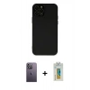 MARSİLYAN™- iPhone 12 Pro Max Kılıf Çekirdek Modern Serisi - Siyah Polymer Nano Ekran Koruyucu + Neon Fosforlu Kamera Lens - BZ