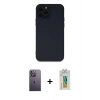 MARSİLYAN™- iPhone 12 Pro Max Kılıf Çekirdek Modern Serisi - Siyah Polymer Nano Ekran Koruyucu + Neon Fosforlu Kamera Lens - BZ