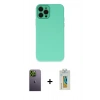 MARSİLYAN™- iPhone 12 Pro Max Kılıf Çekirdek Modern Serisi - Siyah Polymer Nano Ekran Koruyucu + Neon Fosforlu Kamera Lens - YL