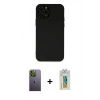 MARSİLYAN™- iPhone 12 Pro Max Kılıf Çekirdek Modern Serisi - Siyah Polymer Nano Ekran Koruyucu + Neon Fosforlu Kamera Lens - YL