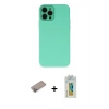 MARSİLYAN™- iPhone 12 Pro Max Kılıf Çekirdek Modern Serisi - Siyah Polymer Nano Ekran Koruyucu + Sierra Blue Shine Kamera Lens Koruma Cam