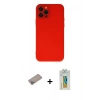 MARSİLYAN™- iPhone 12 Pro Max Kılıf Çekirdek Modern Serisi - Siyah Polymer Nano Ekran Koruyucu + Sierra Blue Shine Kamera Lens Koruma Cam