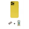 MARSİLYAN™- iPhone 12 Pro Max Kılıf Çekirdek Modern Serisi - Siyah Polymer Nano Ekran Koruyucu + Sierra Blue Shine Kamera Lens Koruma Cam