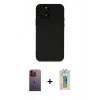 MARSİLYAN™- iPhone 12 Pro Max Kılıf Çekirdek Modern Serisi - Siyah Polymer Nano Ekran Koruyucu + Turuncu Neon Fosforlu Kamera Lens