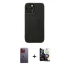 MARSİLYAN™- iPhone 12 Pro Max Kılıf Çekirdek Yansıma - Şeffaf Temperli Cam Ekran Koruyucu + Turuncu Neon Fosforlu Kamera Lens
