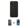 MARSİLYAN™- iPhone 12 Pro Max Kılıf Çekirdek Yansıma - Siyah 18D Cam Ekran Koruyucu + Neon Fosforlu Kamera Lens - BZ