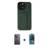 MARSİLYAN™- iPhone 12 Pro Max Kılıf Çekirdek Yansıma - Siyah 18D Cam Ekran Koruyucu + Neon Fosforlu Kamera Lens - BZ