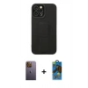 MARSİLYAN™- iPhone 12 Pro Max Kılıf Çekirdek Yansıma - Siyah 18D Cam Ekran Koruyucu + Neon Fosforlu Kamera Lens - SI