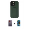 MARSİLYAN™- iPhone 12 Pro Max Kılıf Çekirdek Yansıma - Siyah 18D Cam Ekran Koruyucu + Neon Fosforlu Kamera Lens - TU