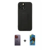 MARSİLYAN™- iPhone 12 Pro Max Kılıf Çekirdek Yansıma - Siyah 18D Cam Ekran Koruyucu + Neon Fosforlu Kamera Lens - TU