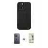 MARSİLYAN™- iPhone 12 Pro Max Kılıf Çekirdek Yansıma - Siyah 20D Premium Cam Ekran Koruyucu + Neon Fosforlu Kamera Lens - BZ