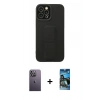 MARSİLYAN™- iPhone 12 Pro Max Kılıf Çekirdek Yansıma - Siyah 34D Izgaralı Cam + Neon Fosforlu Kamera Lens - BZ