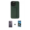 MARSİLYAN™- iPhone 12 Pro Max Kılıf Çekirdek Yansıma - Siyah 34D Izgaralı Cam + Neon Fosforlu Kamera Lens - BZ