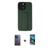 MARSİLYAN™- iPhone 12 Pro Max Kılıf Çekirdek Yansıma - Siyah 34D Izgaralı Cam + Mavi Neon Fosforlu Kamera Lens