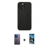 MARSİLYAN™- iPhone 12 Pro Max Kılıf Çekirdek Yansıma - Siyah 34D Izgaralı Cam + Mavi Neon Fosforlu Kamera Lens
