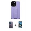 MARSİLYAN™- iPhone 12 Pro Max Kılıf Çekirdek Yansıma - Siyah 34D Izgaralı Cam + Mavi Neon Fosforlu Kamera Lens