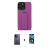 MARSİLYAN™- iPhone 12 Pro Max Kılıf Çekirdek Yansıma - Siyah 34D Izgaralı Cam + Mavi Neon Fosforlu Kamera Lens