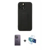MARSİLYAN™- iPhone 12 Pro Max Kılıf Çekirdek Yansıma - Siyah 3D Antistatik Cam Ekran Koruyucu + Neon Fosforlu Kamera Lens - BZ