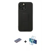 MARSİLYAN™- iPhone 12 Pro Max Kılıf Çekirdek Yansıma - Siyah 3D Antistatik Cam Ekran Koruyucu + Renkli Kamera Lens Koruma Cam - PE