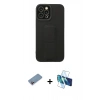 MARSİLYAN™- iPhone 12 Pro Max Kılıf Çekirdek Yansıma - Siyah 3D Antistatik Cam Ekran Koruyucu + Shine Kamera Lens Koruma Cam - PE