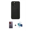 MARSİLYAN™- iPhone 12 Pro Max Kılıf Çekirdek Yansıma - Siyah 3D Antistatik Cam Ekran Koruyucu + Neon Fosforlu Kamera Lens - TU
