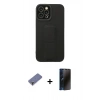 MARSİLYAN™- iPhone 12 Pro Max Kılıf Çekirdek Yansıma - Siyah 3D Antistatik Hayalet Cam Ekran Koruyucu + Gold Metal Kamera Lens Koruma Cam