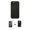MARSİLYAN™- iPhone 12 Pro Max Kılıf Çekirdek Yansıma - Siyah 3D Antistatik Hayalet Cam Ekran Koruyucu + Neon Fosforlu Kamera Lens - SI