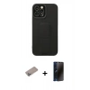 MARSİLYAN™- iPhone 12 Pro Max Kılıf Çekirdek Yansıma - Siyah 3D Antistatik Hayalet Cam Ekran Koruyucu + Shine Kamera Lens Koruma Cam - SABE