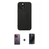 MARSİLYAN™- iPhone 12 Pro Max Kılıf Çekirdek Yansıma - Siyah 3D Antistatik Hayalet Cam Ekran Koruyucu + Neon Fosforlu Kamera Lens - TU