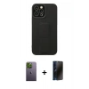 MARSİLYAN™- iPhone 12 Pro Max Kılıf Çekirdek Yansıma - Siyah 3D Antistatik Hayalet Cam Ekran Koruyucu + Neon Fosforlu Kamera Lens - YL