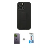 MARSİLYAN™- iPhone 12 Pro Max Kılıf Çekirdek Yansıma - Siyah 5D Eko Cam Ekran Koruyucu + Neon Fosforlu Kamera Lens - YL