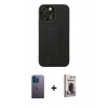 MARSİLYAN™- iPhone 12 Pro Max Kılıf Çekirdek Yansıma - Siyah Bilvis Hayalet Cam Ekran Koruyucu + Neon Fosforlu Kamera Lens - MI