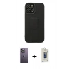 MARSİLYAN™- iPhone 12 Pro Max Kılıf Çekirdek Yansıma - Siyah Bilvis Hayalet Cam Ekran Koruyucu + Neon Fosforlu Kamera Lens - BZ