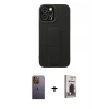 MARSİLYAN™- iPhone 12 Pro Max Kılıf Çekirdek Yansıma - Siyah Bilvis Hayalet Cam Ekran Koruyucu + Sarı Neon Fosforlu Kamera Lens