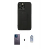 MARSİLYAN™- iPhone 12 Pro Max Kılıf Çekirdek Yansıma - Siyah Joko Magic 5D Cam + Mavi Neon Fosforlu Kamera Lens