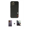 MARSİLYAN™- iPhone 12 Pro Max Kılıf Doruk Asil Koleksiyonu - Şeffaf Temperli Cam Ekran Koruyucu + Sarı Neon Fosforlu Kamera Lens