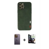 MARSİLYAN™- iPhone 12 Pro Max Kılıf Doruk Asil Koleksiyonu - Şeffaf Temperli Cam Ekran Koruyucu + Sarı Neon Fosforlu Kamera Lens