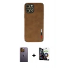 MARSİLYAN™- iPhone 12 Pro Max Kılıf Doruk Asil Koleksiyonu - Şeffaf Temperli Cam Ekran Koruyucu + Sarı Neon Fosforlu Kamera Lens