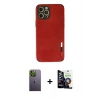 MARSİLYAN™- iPhone 12 Pro Max Kılıf Doruk Asil Koleksiyonu - Şeffaf Temperli Cam Ekran Koruyucu + Yeşil Neon Fosforlu Kamera Lens