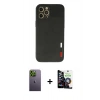MARSİLYAN™- iPhone 12 Pro Max Kılıf Doruk Asil Koleksiyonu - Şeffaf Temperli Cam Ekran Koruyucu + Yeşil Neon Fosforlu Kamera Lens