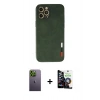 MARSİLYAN™- iPhone 12 Pro Max Kılıf Doruk Asil Koleksiyonu - Şeffaf Temperli Cam Ekran Koruyucu + Yeşil Neon Fosforlu Kamera Lens