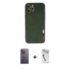 MARSİLYAN™- iPhone 12 Pro Max Kılıf Doruk Asil Koleksiyonu - Şeffaf Uv Polymer Nano Ekran Koruyucu + Neon Fosforlu Kamera Lens - BZ